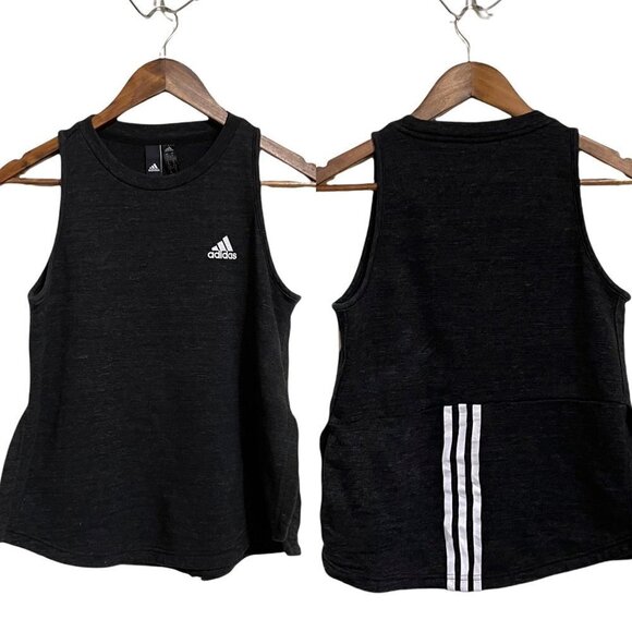 Adidas Women's Black Space Dye 3 Stripe Side Slits Workout Muscle Tank Top XS - Picture 1 of 8